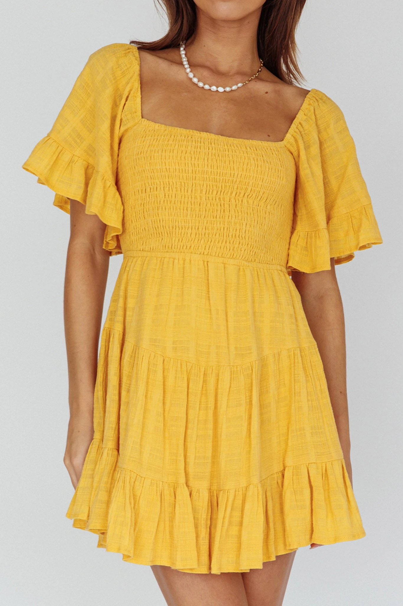 Sigourney Shirred Bust Dress Yellow - Image 4