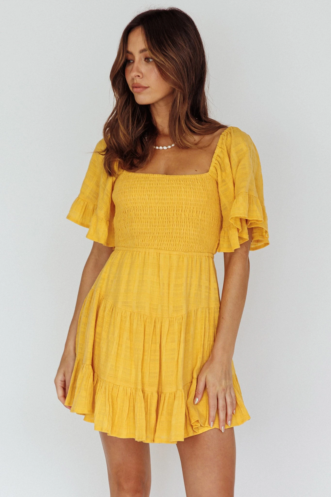 Sigourney Shirred Bust Dress Yellow - Image 5