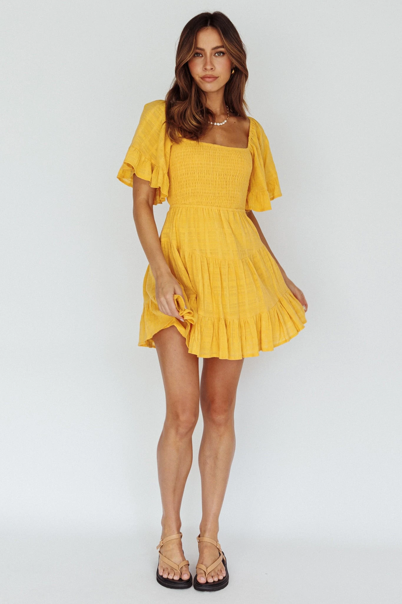 Sigourney Shirred Bust Dress Yellow - Image 6