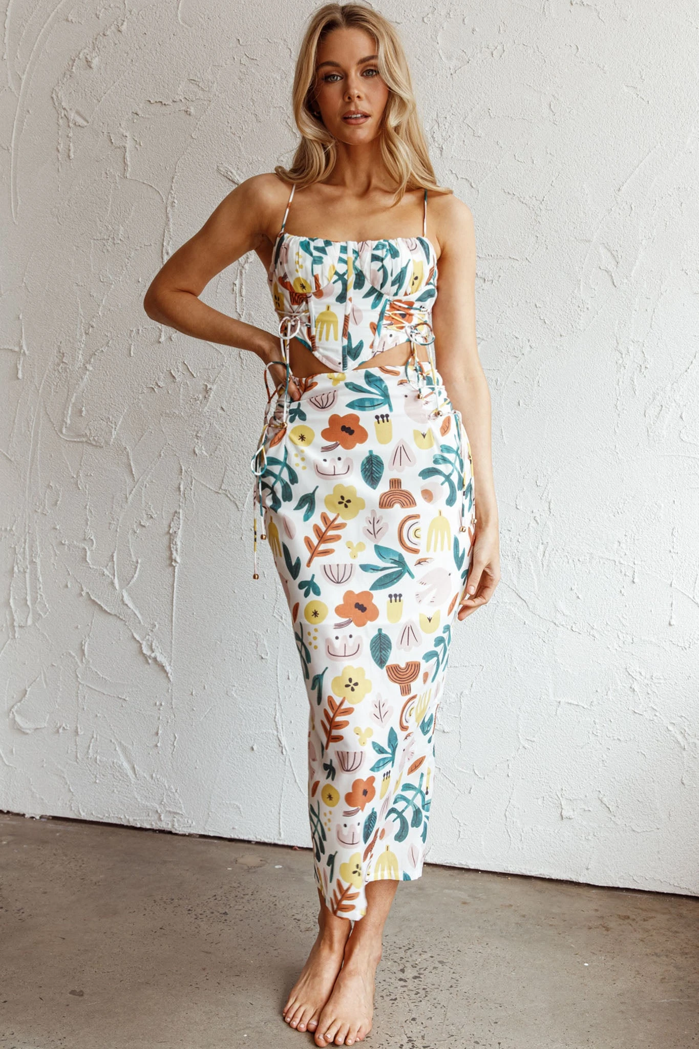 Graziella Lace Up Midi Skirt White Base - Image 3