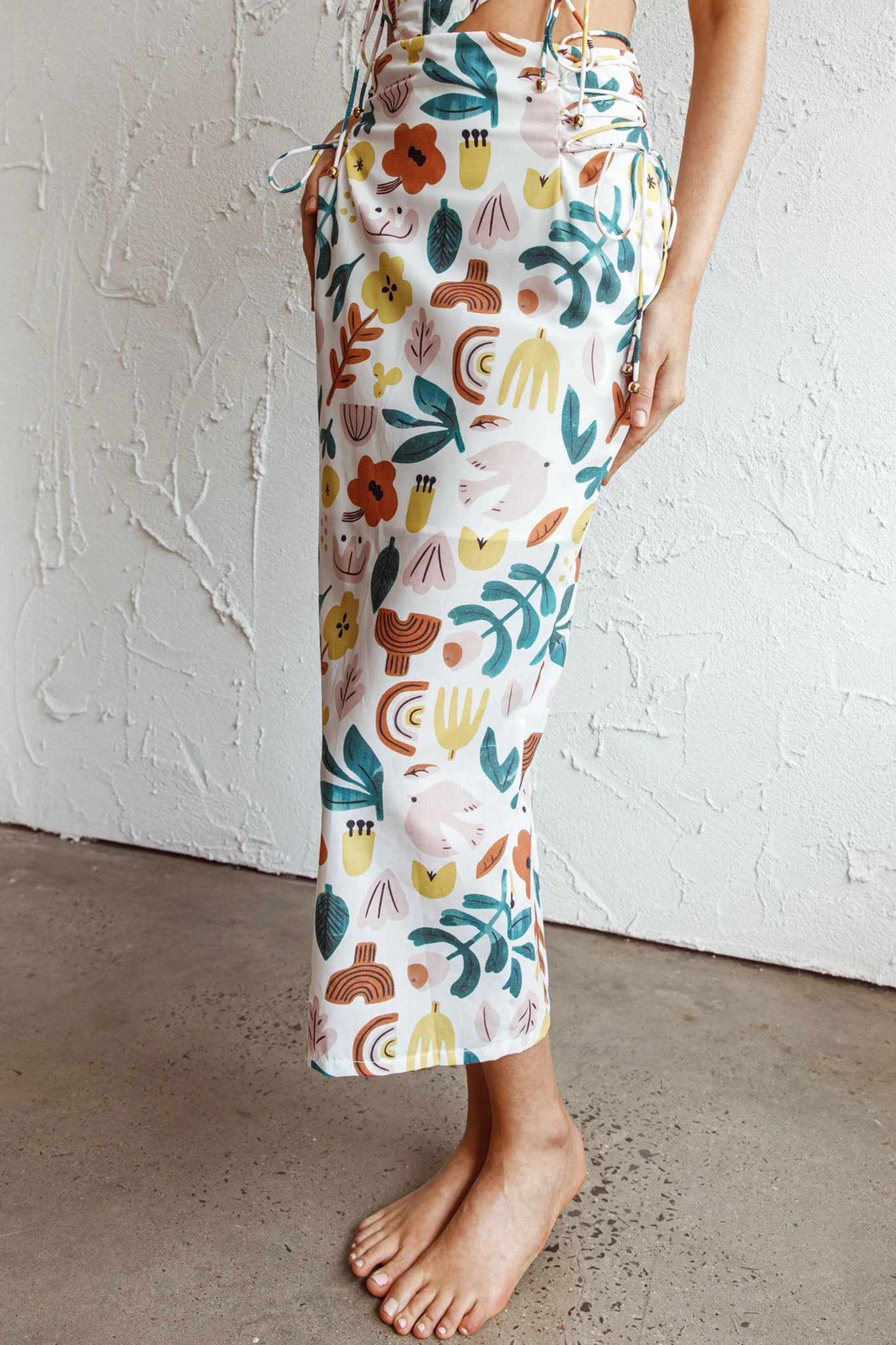 Graziella Lace Up Midi Skirt White Base - Image 4