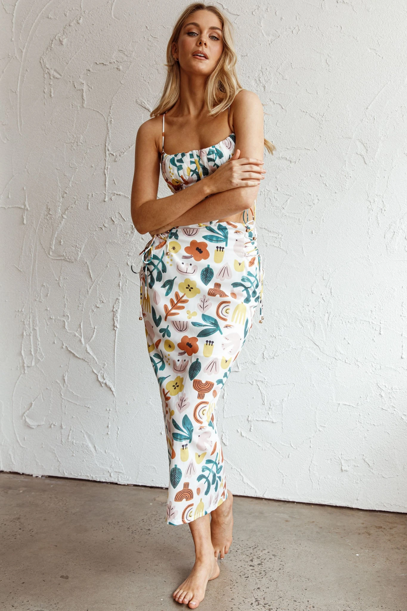 Graziella Lace Up Midi Skirt White Base - Image 7