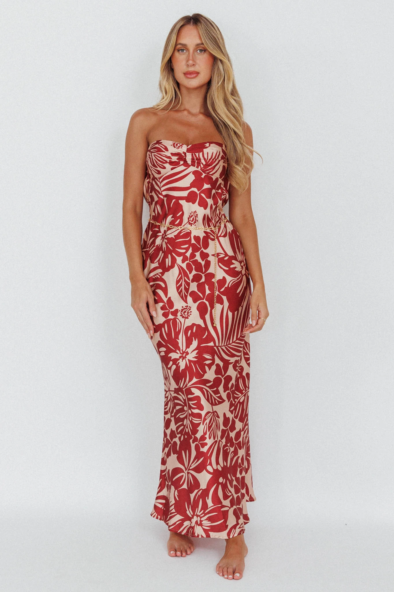 Kona Cowl Back Midi Dress Floral Flame - Image 3