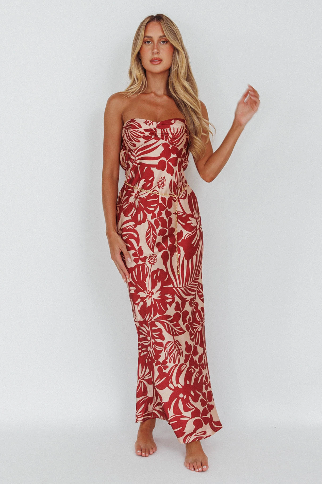 Kona Cowl Back Midi Dress Floral Flame - Image 5