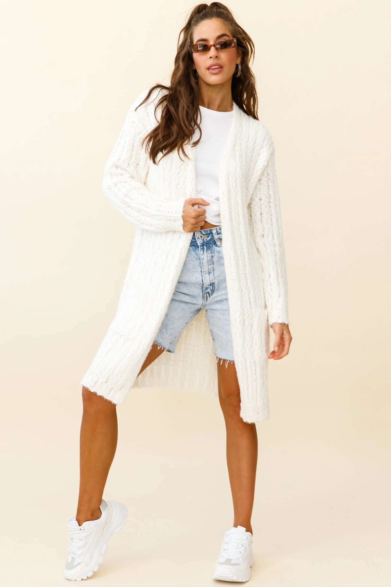Fredricka Long-Line Knit Cardigan White - Image 2