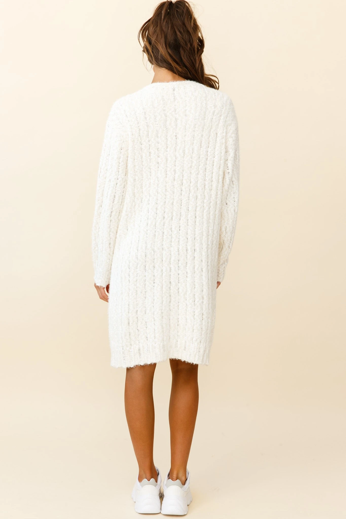 Fredricka Long-Line Knit Cardigan White - Image 3