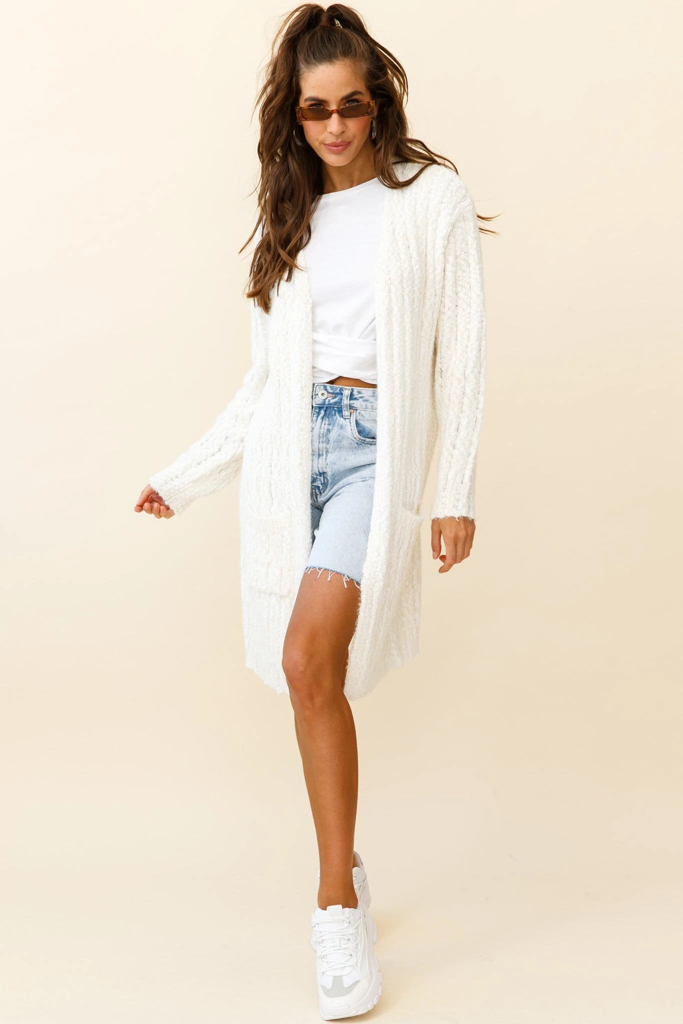 Fredricka Long-Line Knit Cardigan White - Image 6