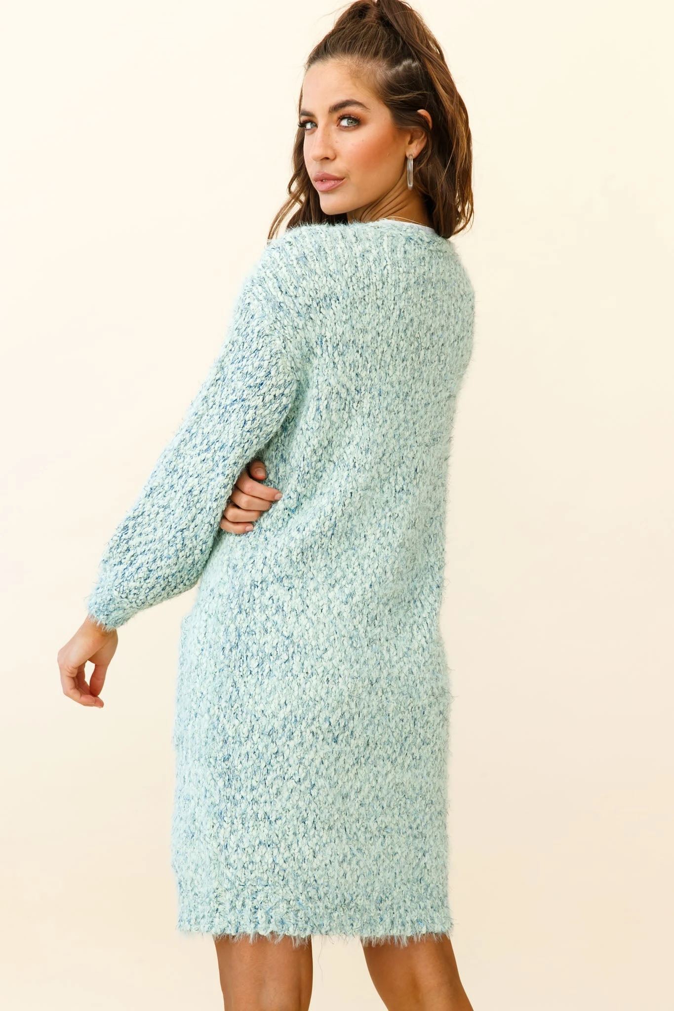 Johanna Long Sleeve Pocket Cardigan Mottled Green - Image 2