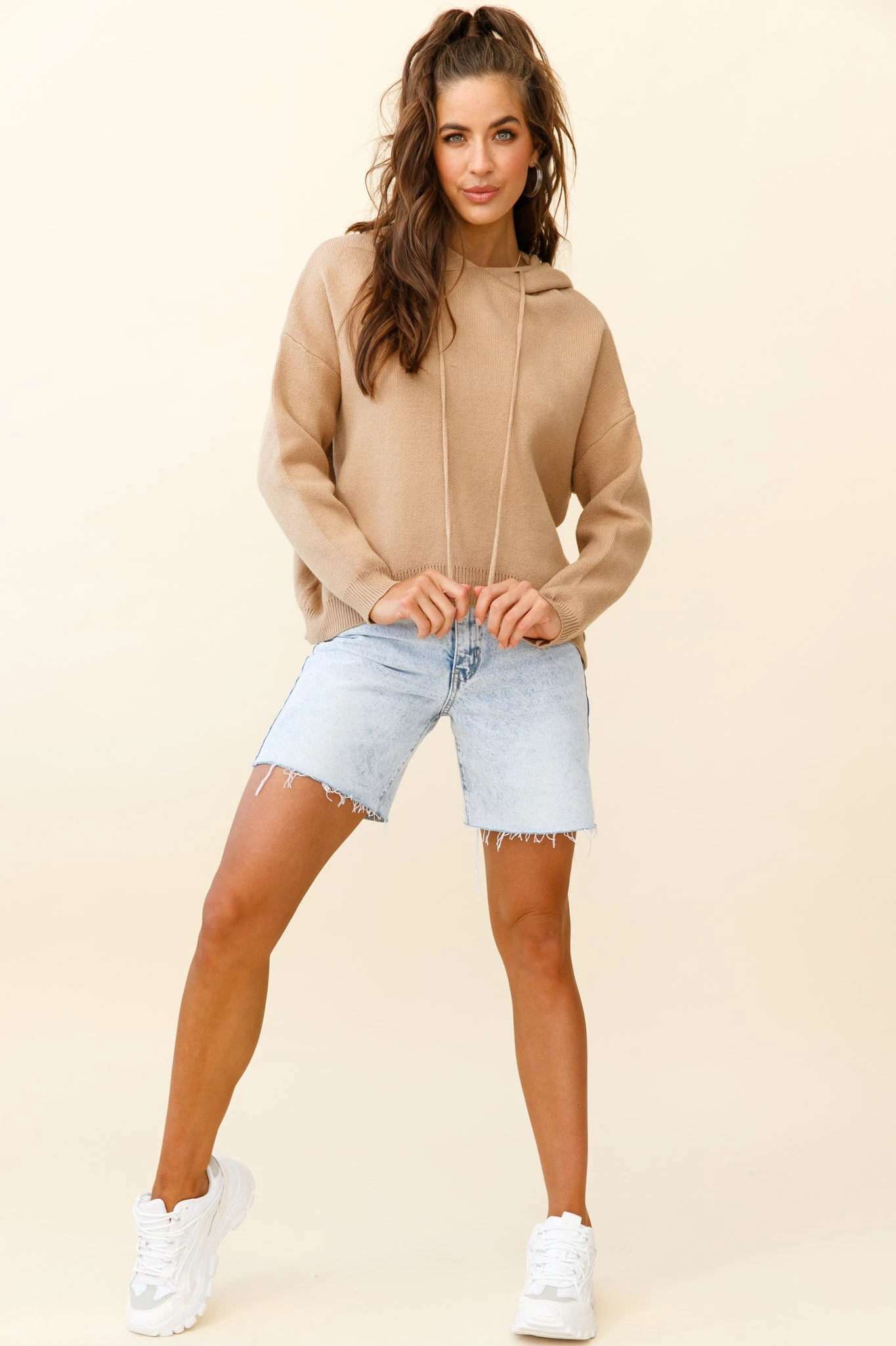 Nightrider Drop Sleeve Hooded Sweater Camel - Image 2