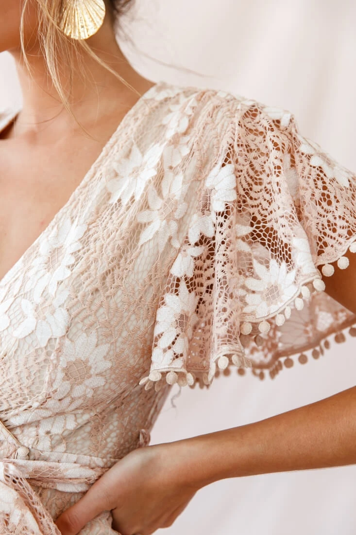 Cami Angel Sleeve Faux Wrap Dress Nude - Image 3