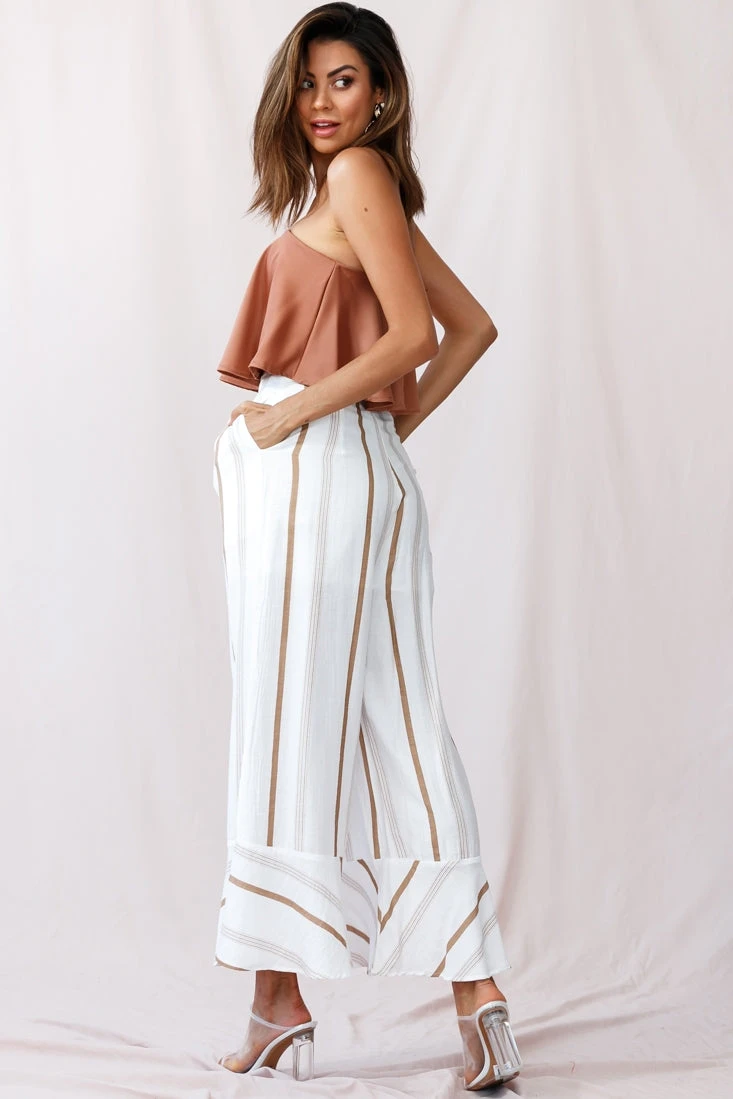 Hermosa Wide Leg Pocket Pants Stripe Print Tan - Image 3