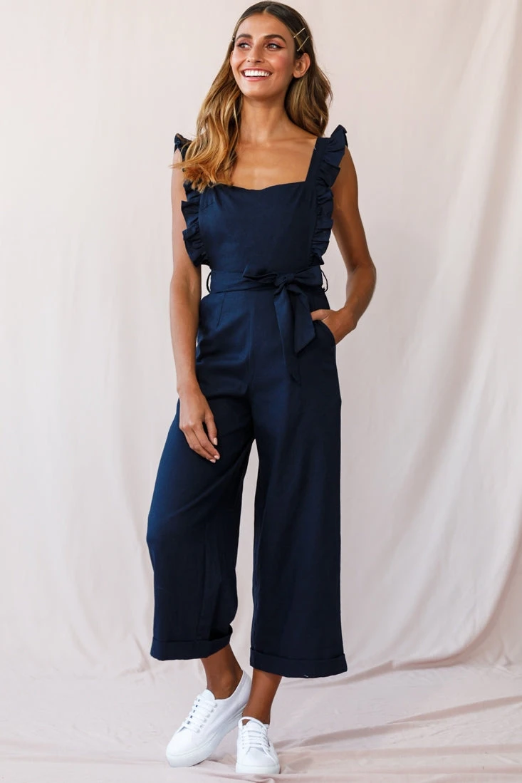 Serenade Ruffle Strap Pinafore Jumpsuit Navy - Image 5