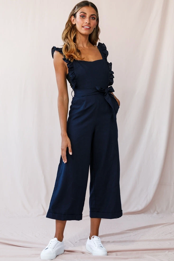 Serenade Ruffle Strap Pinafore Jumpsuit Navy - Image 6