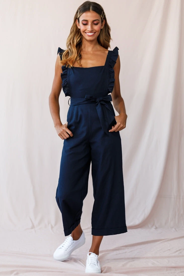 Serenade Ruffle Strap Pinafore Jumpsuit Navy - Image 2
